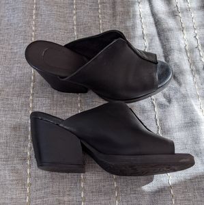 Black chunky heel slides